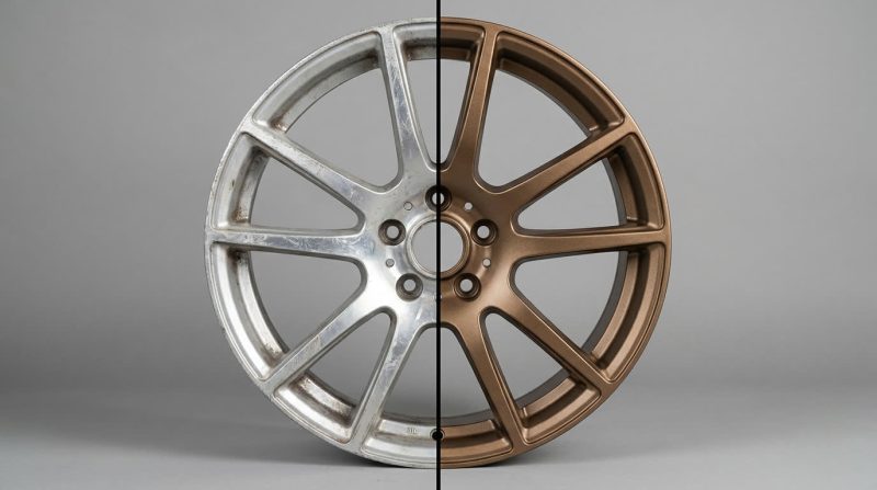 Felge Bronze Finish vorher und nachher — Pulverbeschichtung